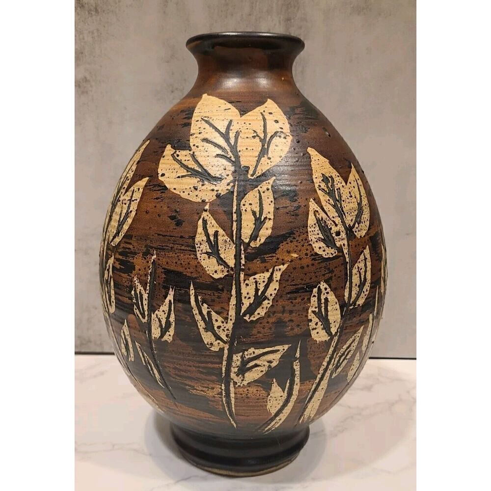 Vintage Pacific Stoneware Vase By Bennett Welsh 1972 Studio Art Pottery Cattails